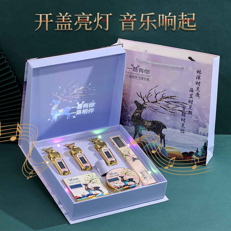 Makeup Box Lipstick Christmas All The Way With You Projection Light Music National Style Elk Gift Box Girlfriend Birthday Gift