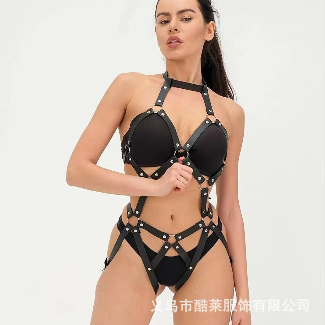 Original European And American Punk Harajuku Couple Bound Clothes Leather Clothing Accessories Women's Hollow Belt A Variety Of Clothing