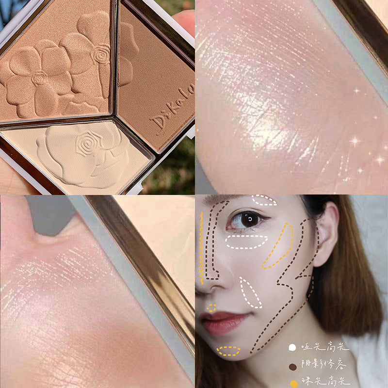 Three-color Makeup Plate High-gloss Blush Brightened Matte Nose Shadow Eye Shadow Novice Makeup Comprehensive Plate Makeup Parity