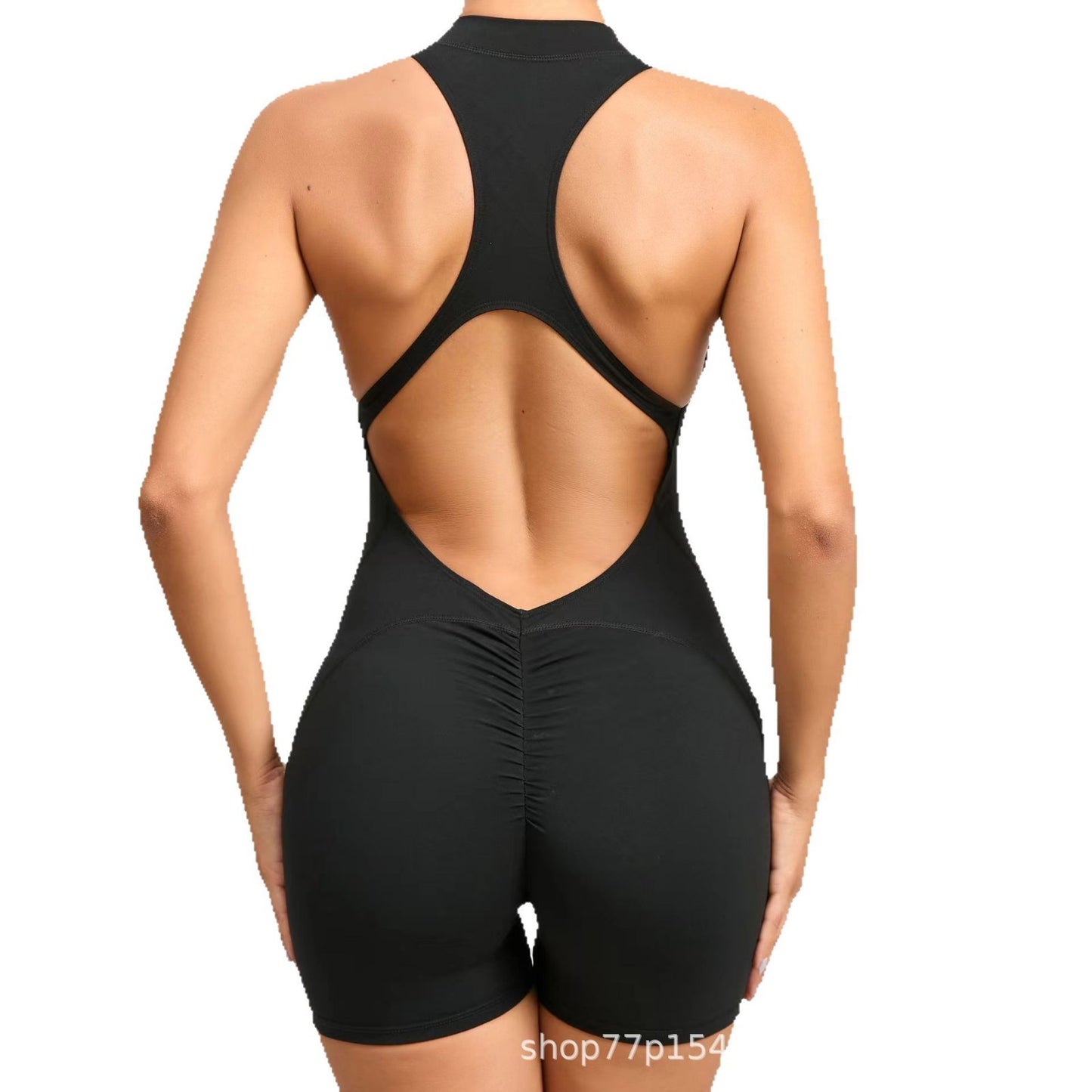 Explosions Cross-border Amazon Europe And America High Elastic Sports Fitness Zipper Pants Naked Tight One-piece Yoga Suit