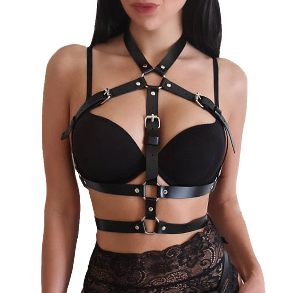 European And American Leather Bondage Clothing For Women, Bundled Sm Straps, Cut Out Belt Suit, Training Sexy Leather Wear