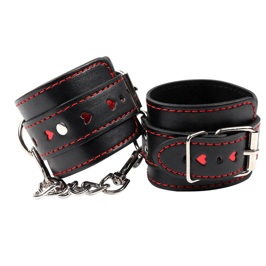 Hot Selling Sm Adult Sex Toys Handcuffs Love Hollow PU Chain Leather Husband And Wife Training Handcuffs Foot Cuffs Generation Hair