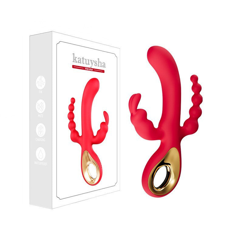 Rabbit Three-Prong Vibrator, Vibrating Anus Massager, Female Internal Insertion Sex Toy, Female Masturbation, Foreign Trade