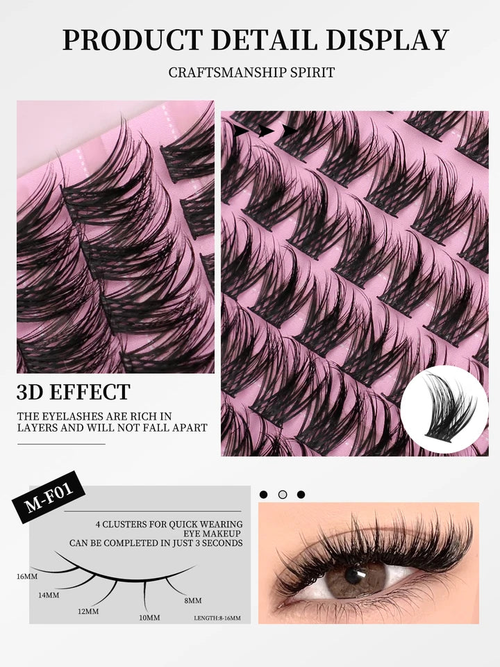 GROINNEYA Cluster Lashes Kit Fluffy Individual Lashes Lash Bond & Seal Faux Mink Lashes Eyelash Extension DIY at Home