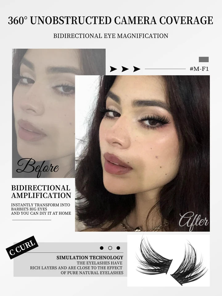 GROINNEYA Cluster Lashes Kit Fluffy Individual Lashes Lash Bond & Seal Faux Mink Lashes Eyelash Extension DIY at Home