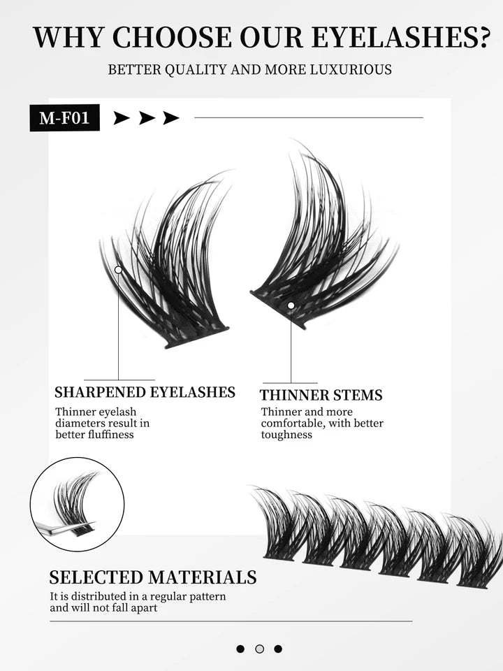 GROINNEYA Cluster Lashes Kit Fluffy Individual Lashes Lash Bond & Seal Faux Mink Lashes Eyelash Extension DIY at Home